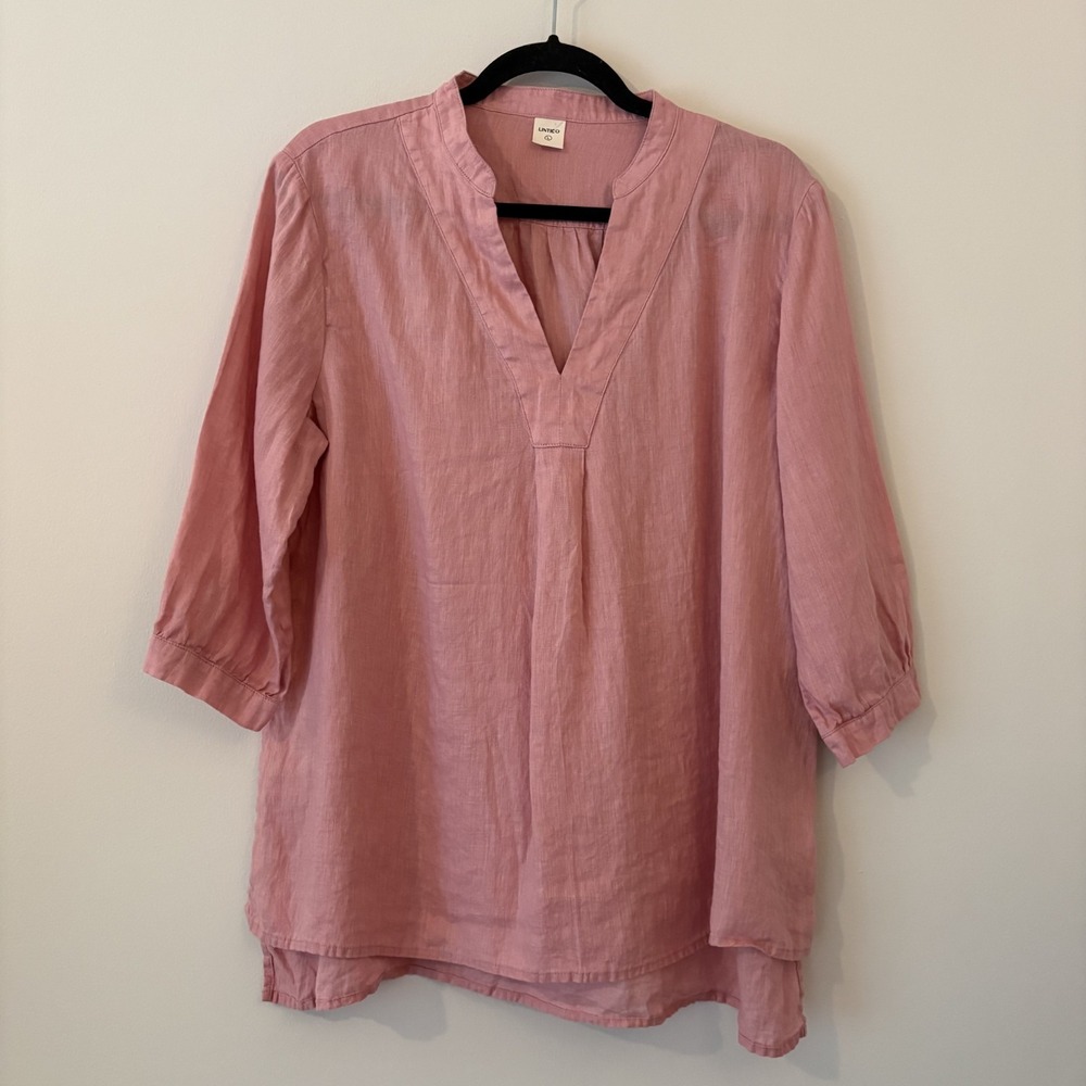 Lintico 100% Linen Popover Blouse Pink Size L Lagenlook Minimalist Coastal Boxy
